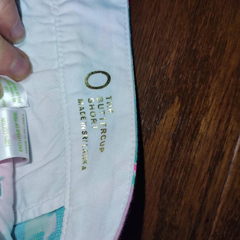 Lilly Pulitzer Pink & Aqua Scalloped-Hem High Waist Shorts Sz 0 Buttercup - Picture 6 of 9